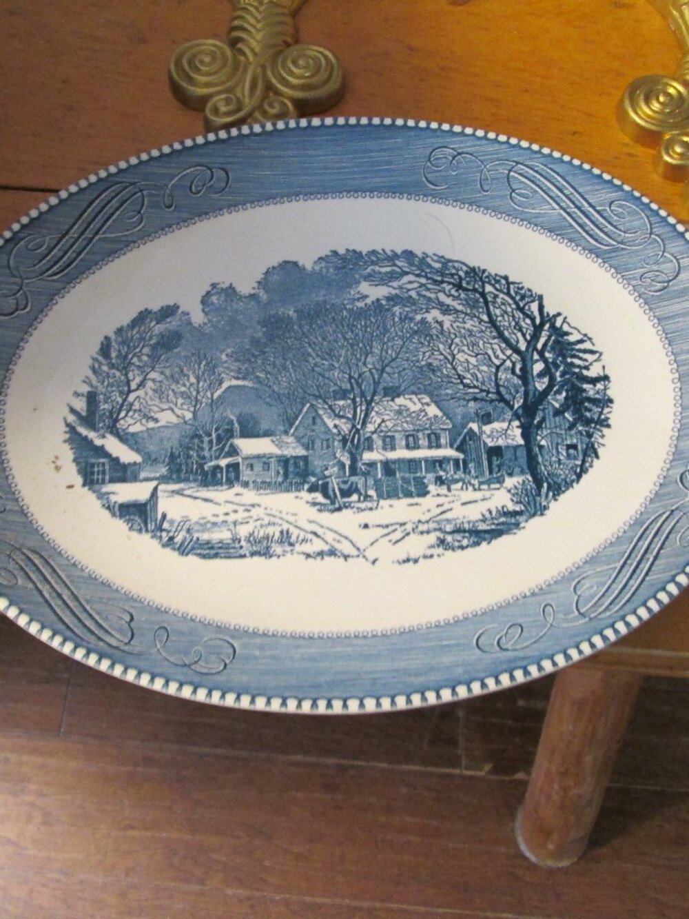 Vtg Currier Ives americana royal china meat platter 13 in very good